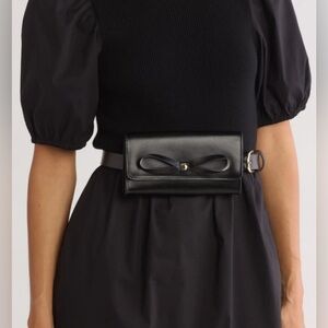 Kate Spade Black Bow Belt Bag Adjustable Leather L/XL NWT